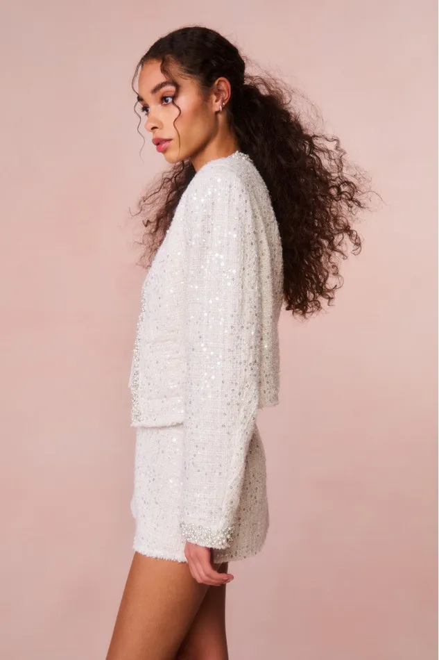 Women Jackets and Coats LoveShackFancy Vintra Embellished Tweed Jacket Cream