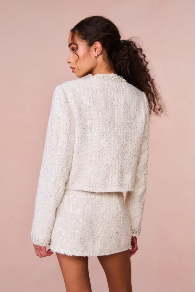 Women Jackets and Coats LoveShackFancy Vintra Embellished Tweed Jacket Cream