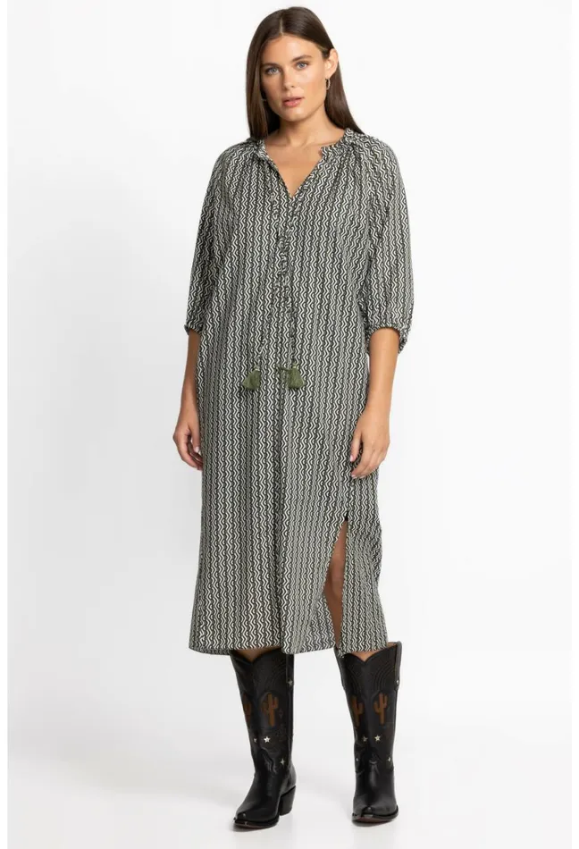 Women Johnny Was Dresses Split Ruffle Neck Midi Multi