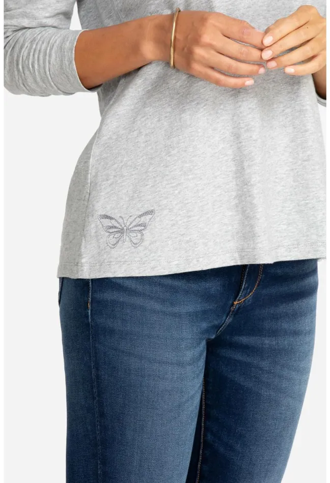 Women Johnny Was Tops Long Sleeve VNeck Layering Tee Heather Grey
