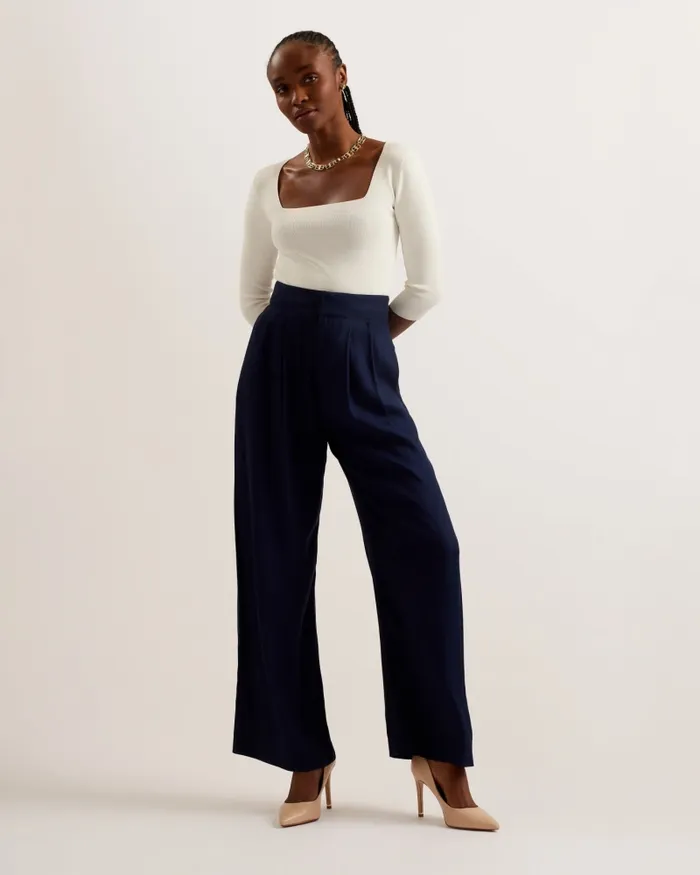 Women KRISSI 8211 Wide Leg Trousers Navy Ted Baker Trousers and Shorts