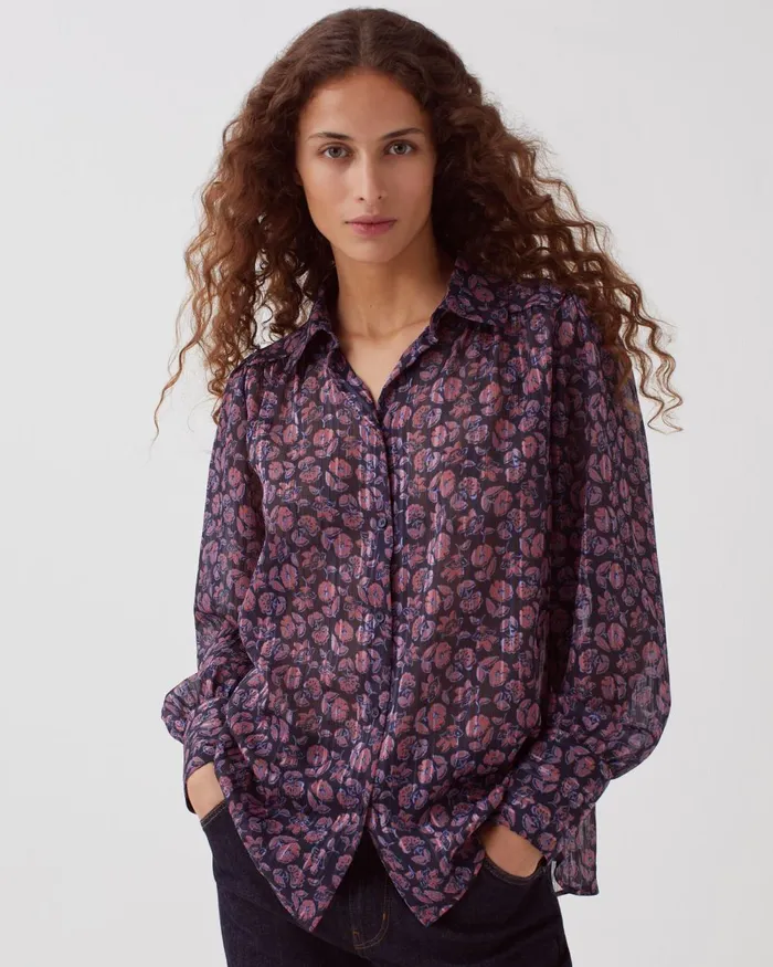 Women LongSleeve Silky Shirt Indienne Navy Comptoir Des Cotonniers Blouses and Shirts and Tops Women LongSleeve Silky Shirt Indienne Navy Comptoir Des Cotonniers Blouses and Shirts and Tops