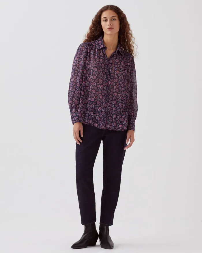 Women LongSleeve Silky Shirt Indienne Navy Comptoir Des Cotonniers Blouses and Shirts and Tops Women LongSleeve Silky Shirt Indienne Navy Comptoir Des Cotonniers Blouses and Shirts and Tops