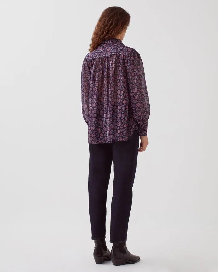 Women LongSleeve Silky Shirt Indienne Navy Comptoir Des Cotonniers Blouses and Shirts and Tops Women LongSleeve Silky Shirt Indienne Navy Comptoir Des Cotonniers Blouses and Shirts and Tops