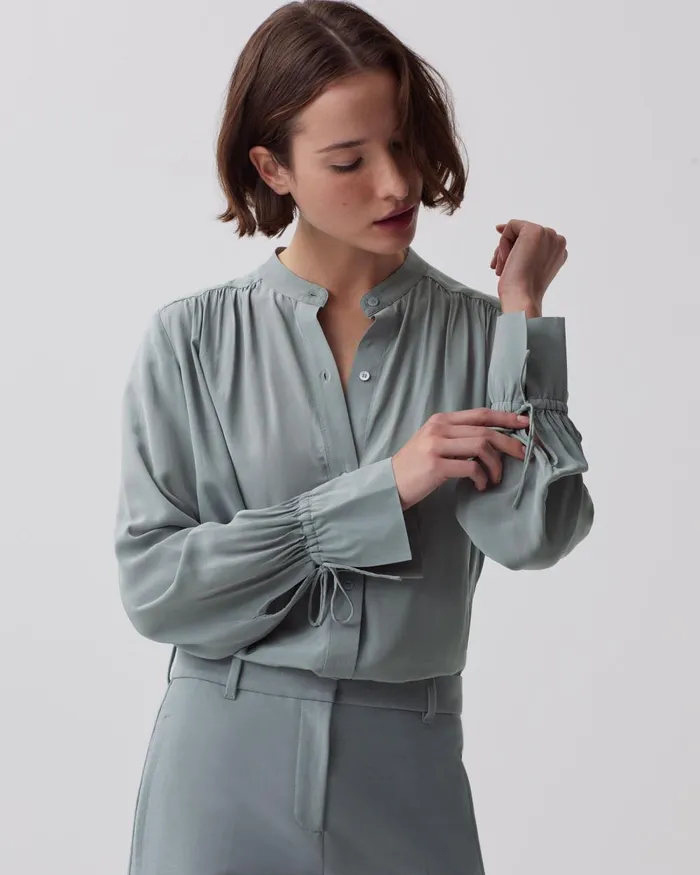 Women LongSleeve Silky Shirt Slate Blue Comptoir Des Cotonniers Blouses and Shirts and Tops Women LongSleeve Silky Shirt Slate Blue Comptoir Des Cotonniers Blouses and Shirts and Tops