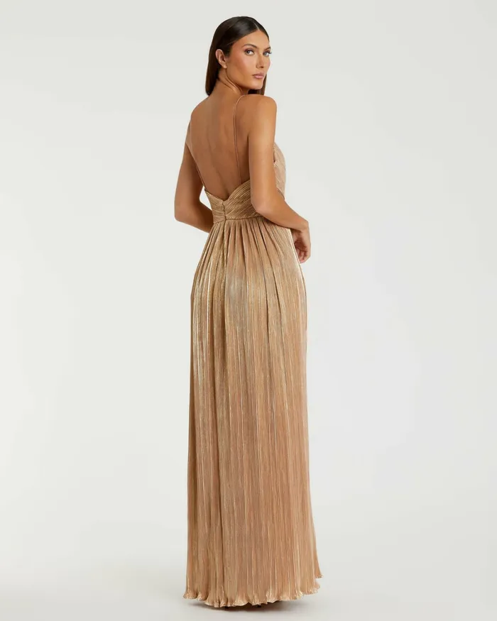 Women Mac Duggal Metallic Ruched A Line Gown Gold Best Sellers Women Mac Duggal Metallic Ruched A Line Gown Gold Best Sellers