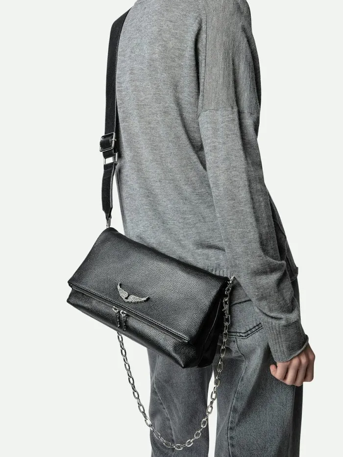 WomenMen Zadig and Voltaire Shoulder Bags Swing Your Wings Rocky Bag Noir Silver