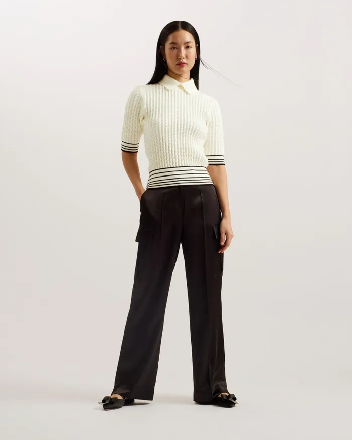 Women MORLIEE 8211 Puff Sleeve Knit Top With Collar Ivory Ted Baker Jumpers and Cardigans Women MORLIEE 8211 Puff Sleeve Knit Top With Collar Ivory Ted Baker Jumpers and Cardigans