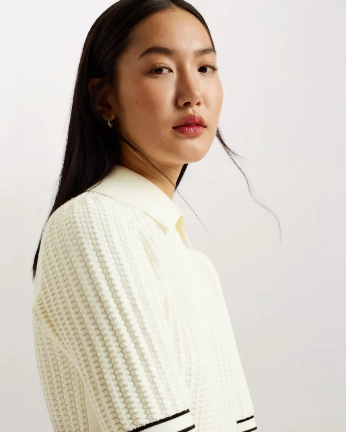 Women MORLIEE 8211 Puff Sleeve Knit Top With Collar Ivory Ted Baker Jumpers and Cardigans Women MORLIEE 8211 Puff Sleeve Knit Top With Collar Ivory Ted Baker Jumpers and Cardigans