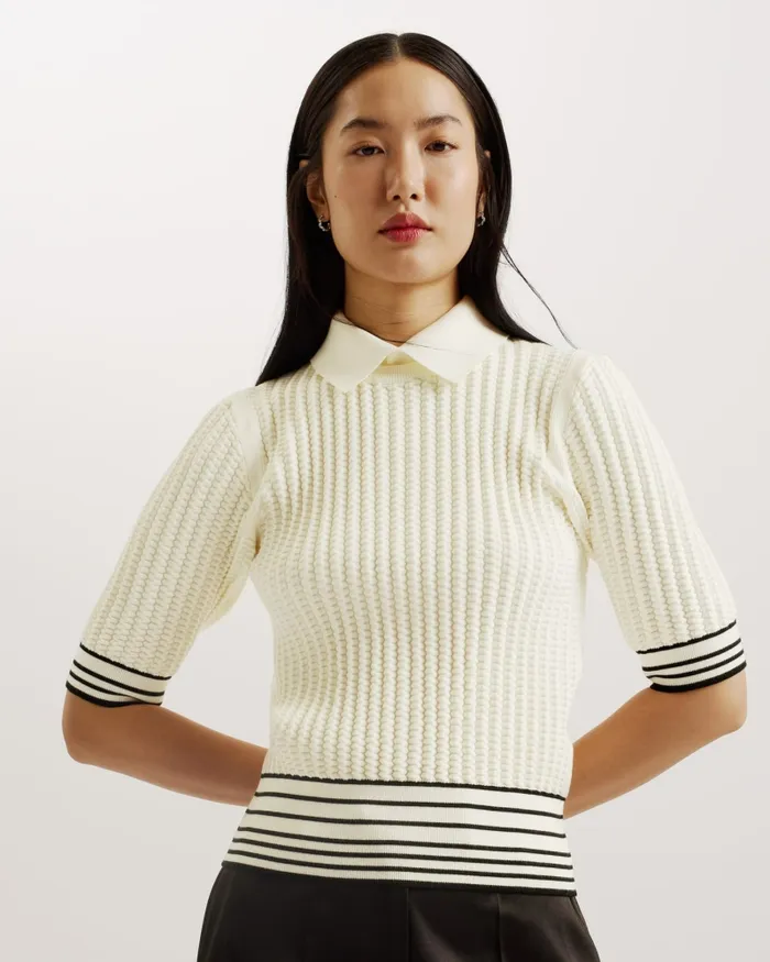 Women MORLIEE 8211 Puff Sleeve Knit Top With Collar Ivory Ted Baker Jumpers and Cardigans Women MORLIEE 8211 Puff Sleeve Knit Top With Collar Ivory Ted Baker Jumpers and Cardigans