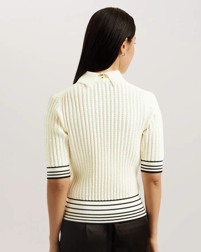 Women MORLIEE 8211 Puff Sleeve Knit Top With Collar Ivory Ted Baker Jumpers and Cardigans Women MORLIEE 8211 Puff Sleeve Knit Top With Collar Ivory Ted Baker Jumpers and Cardigans