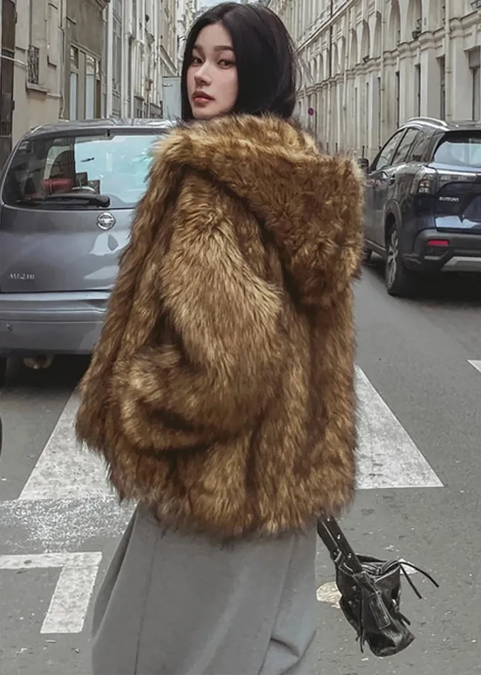Women Nivala Faux Fur Hooded Jacket 8211 Camel The Frankie Shop Outerwear