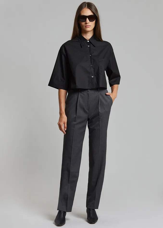 Women Odem Cropped Shirt 8211 Black The Frankie Shop Tops