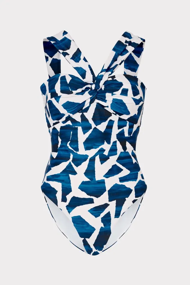 Women One Piece Swimsuits Milly Betsy Ocean Puzzle Bandeau One Piece Navy Multi