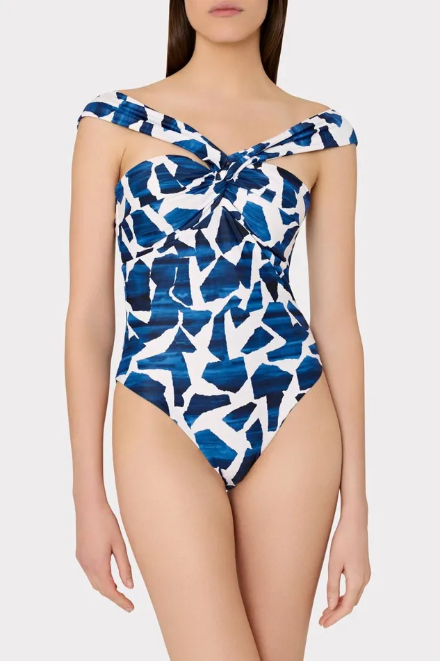 Women One Piece Swimsuits Milly Betsy Ocean Puzzle Bandeau One Piece Navy Multi Women One Piece Swimsuits Milly Betsy Ocean Puzzle Bandeau One Piece Navy Multi