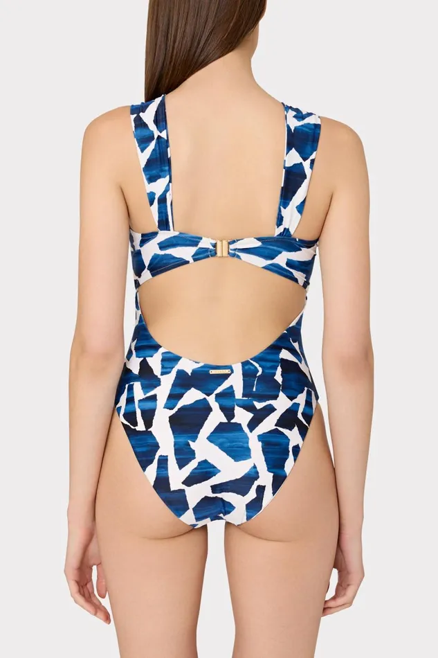 Women One Piece Swimsuits Milly Betsy Ocean Puzzle Bandeau One Piece Navy Multi Women One Piece Swimsuits Milly Betsy Ocean Puzzle Bandeau One Piece Navy Multi
