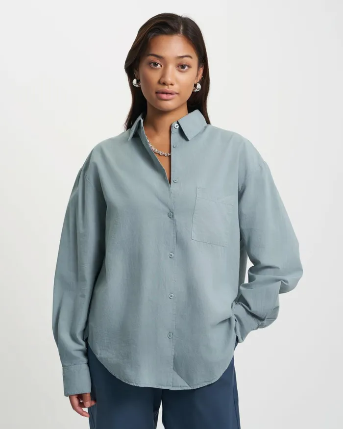 Women Organic Oversized Shirt Steel Blue Colorful Standard Shirts