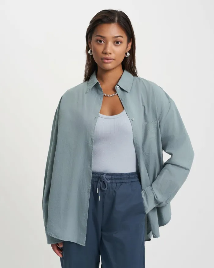 Women Organic Oversized Shirt Steel Blue Colorful Standard Shirts