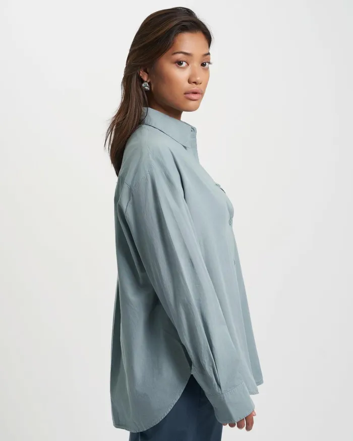 Women Organic Oversized Shirt Steel Blue Colorful Standard Shirts