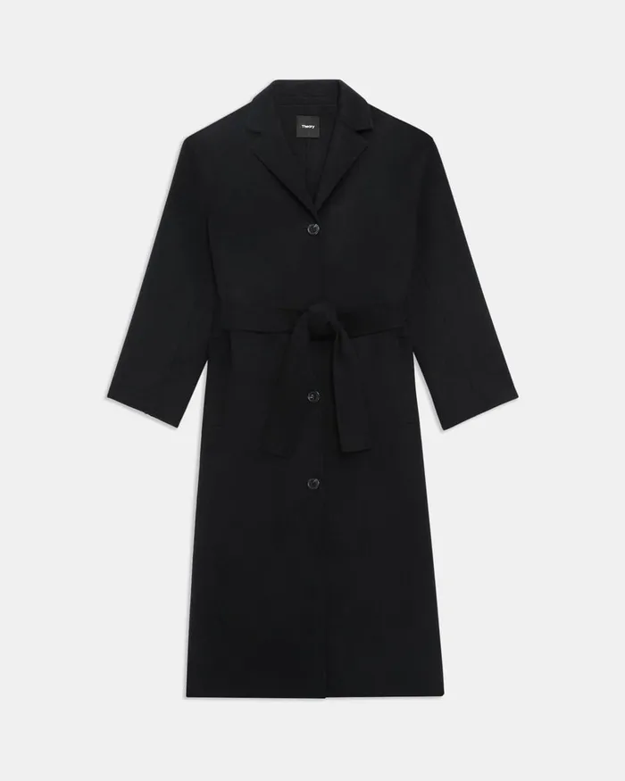 Women Outerwear Theory Belted Coat In DoubleFace WoolCashmere Black