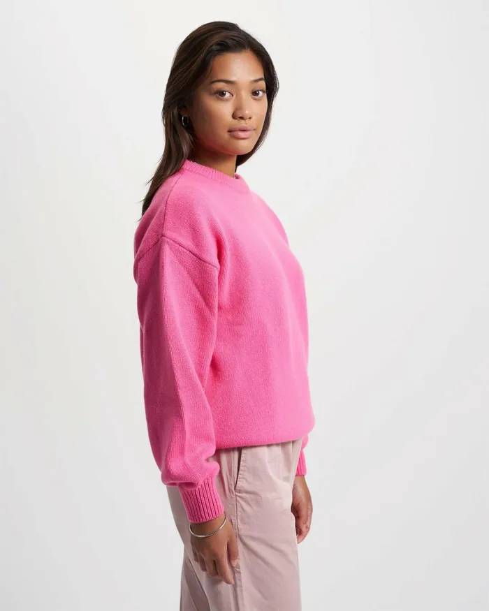 Women Oversized Merino Wool Crew Emerald Green Colorful Standard Knit Sweaters
