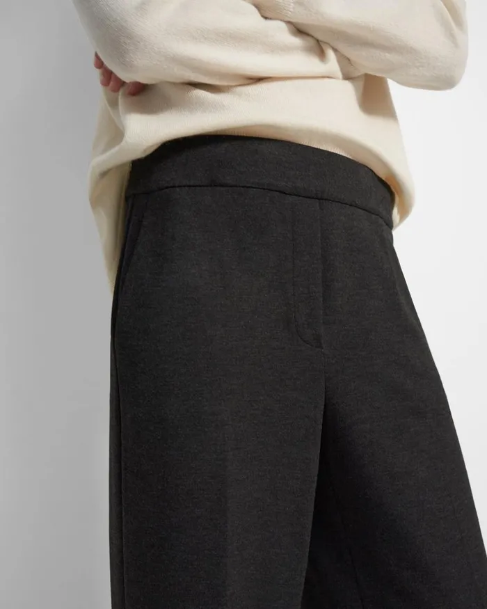 Women Pants Theory WideLeg Pant In DoubleKnit Jersey Charcoal Melangeoatmeal