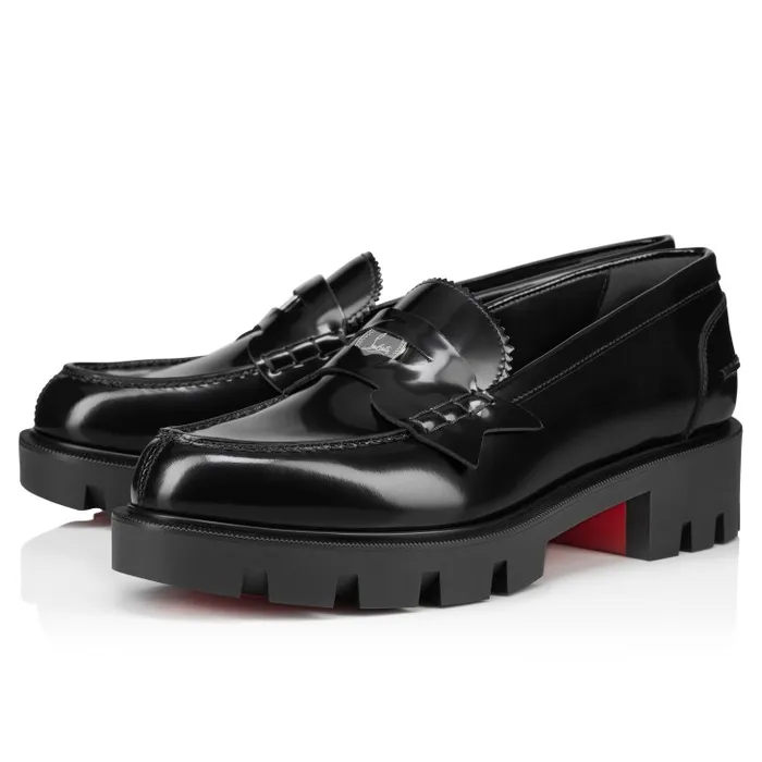 Women Penny Lug Loafers 8211 Abrasivato Calf Leather 8211 Black Christian Louboutin Flats and Loafers