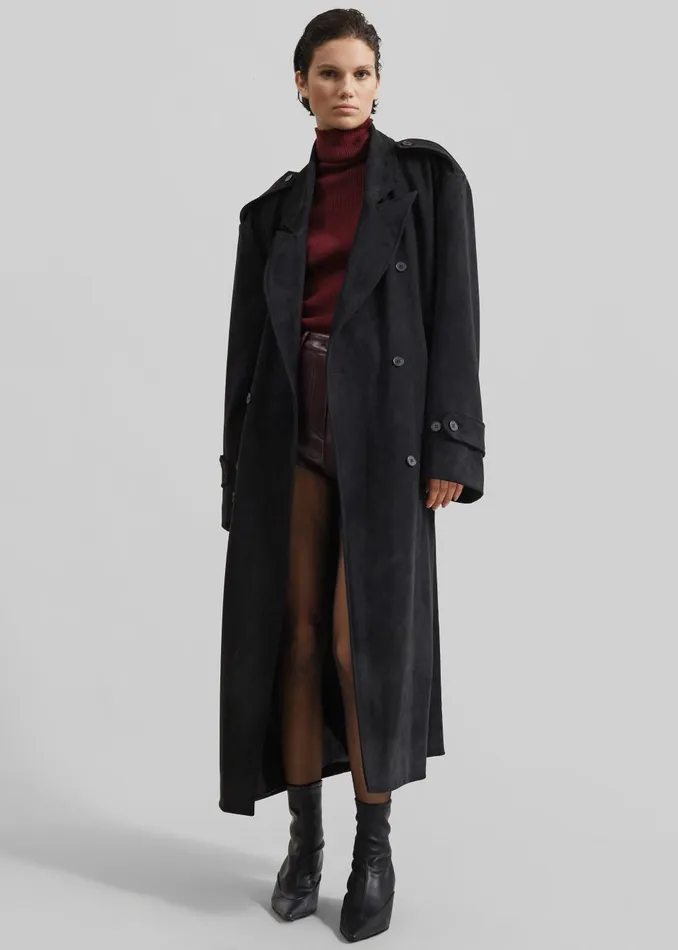 Women Peoria Faux Suede Trench Coat 8211 Black The Frankie Shop Outerwear
