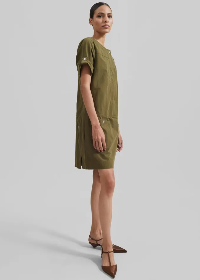 Women Proenza Schouler White Label Watson Dress In Rumpled Cotton 8211 Dark Olive The Frankie Shop Dresses