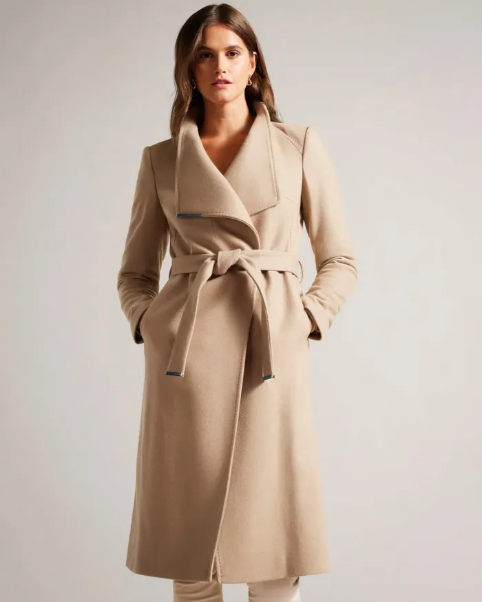 Women ROSE 8211 Wool Wrap Coat Camel Ted Baker Coats and Jackets