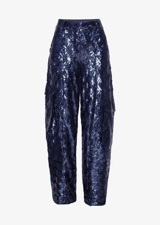 Women Rotate Sequins Cargo Pants 8211 Dark Blue The Frankie Shop Bottoms