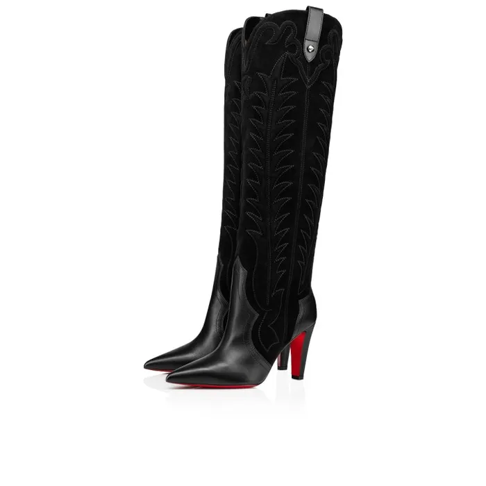 Women Santia Botta 85 Mm Boots 8211 Calf Leather And Veau Velours 8211 Black Christian Louboutin Boots