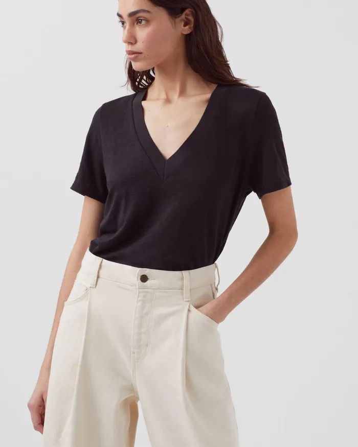 Women Sarah 8211 Linen VNeck TShirt Black Beauty Comptoir Des Cotonniers TShirts