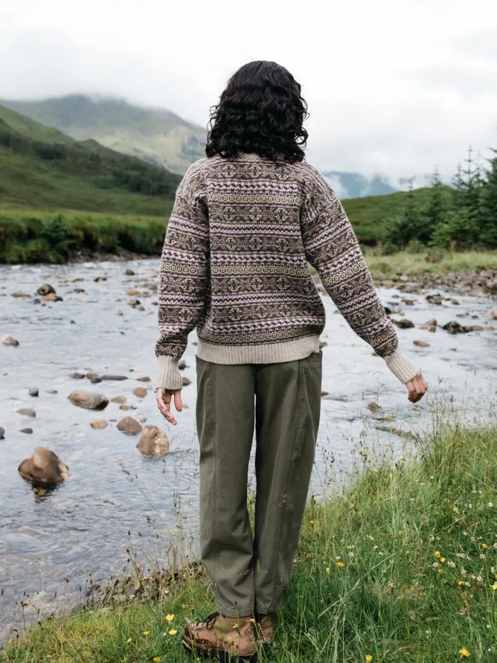 Women Shetland Fair Isle Jumper Black Cherryecruheather Mist Multi Finisterre Knitwear Women Shetland Fair Isle Jumper Black Cherryecruheather Mist Multi Finisterre Knitwear