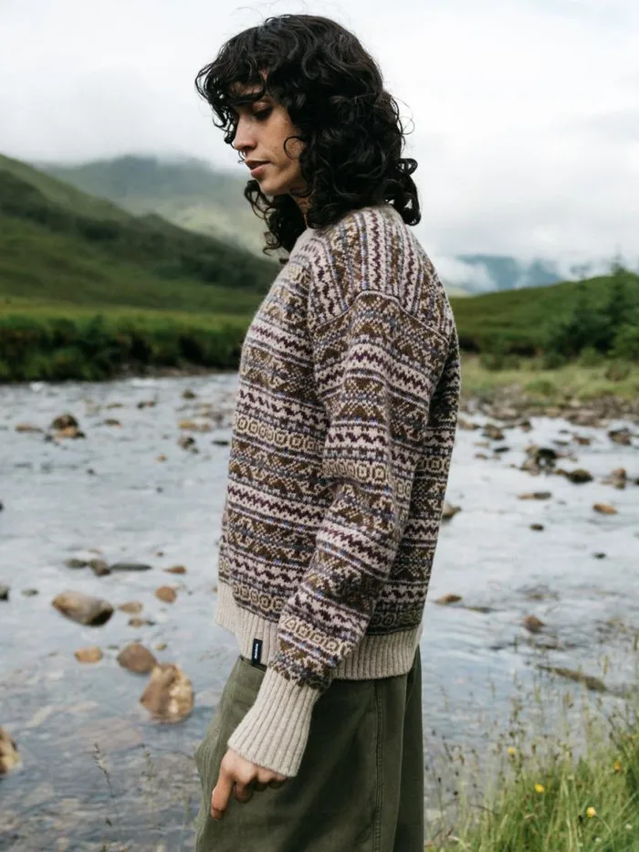 Women Shetland Fair Isle Jumper Black Cherryecruheather Mist Multi Finisterre Knitwear Women Shetland Fair Isle Jumper Black Cherryecruheather Mist Multi Finisterre Knitwear