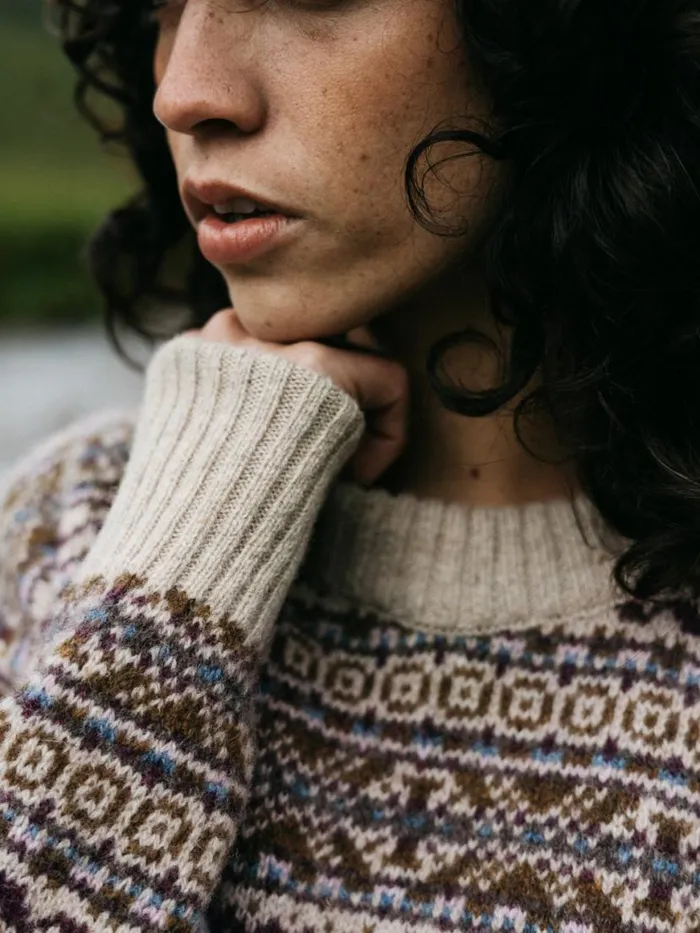 Women Shetland Fair Isle Jumper Black Cherryecruheather Mist Multi Finisterre Knitwear Women Shetland Fair Isle Jumper Black Cherryecruheather Mist Multi Finisterre Knitwear