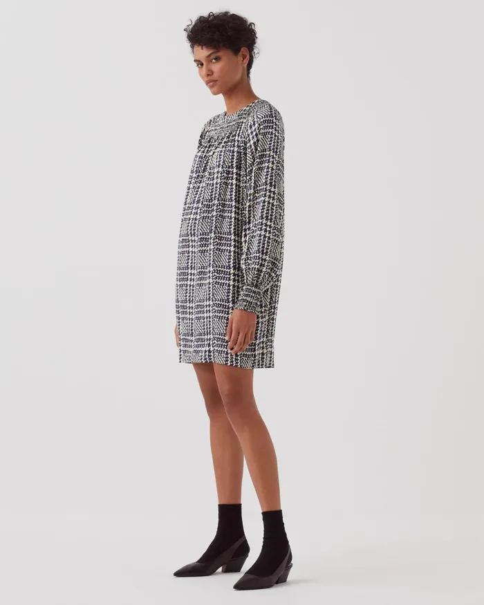 Women Silky LongSleeve Mini Dress Houndstooth Ble Comptoir Des Cotonniers Dresses and Jumpsuits Women Silky LongSleeve Mini Dress Houndstooth Ble Comptoir Des Cotonniers Dresses and Jumpsuits