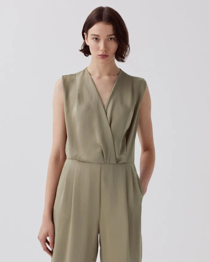 Women Silky Loose Jumpsuit Covert Green Comptoir Des Cotonniers Dresses and Jumpsuits Women Silky Loose Jumpsuit Covert Green Comptoir Des Cotonniers Dresses and Jumpsuits