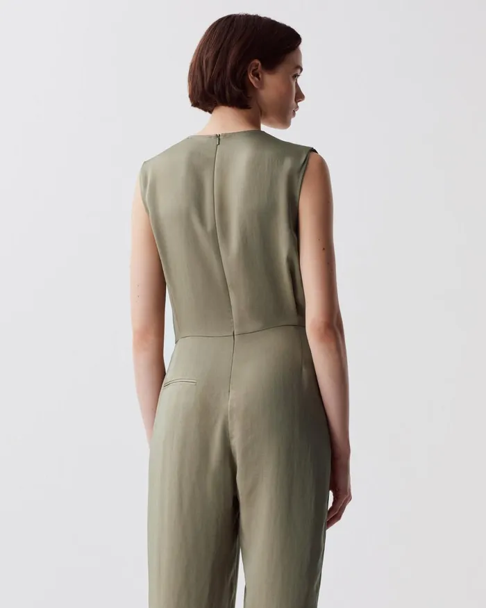 Women Silky Loose Jumpsuit Covert Green Comptoir Des Cotonniers Dresses and Jumpsuits Women Silky Loose Jumpsuit Covert Green Comptoir Des Cotonniers Dresses and Jumpsuits