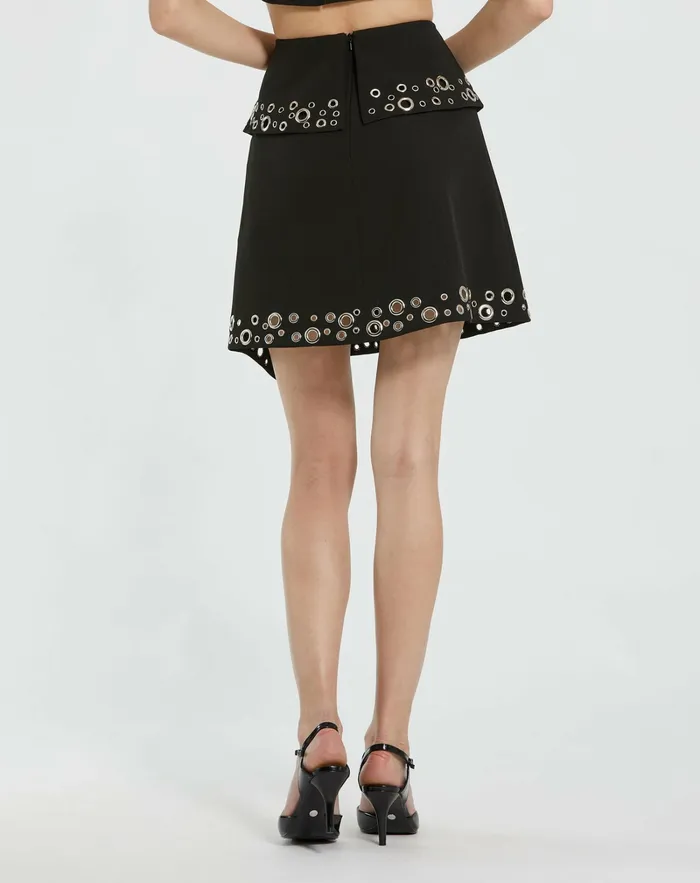 Women Skirts Mac Duggal Crepe Grommet Mini Skirt Black