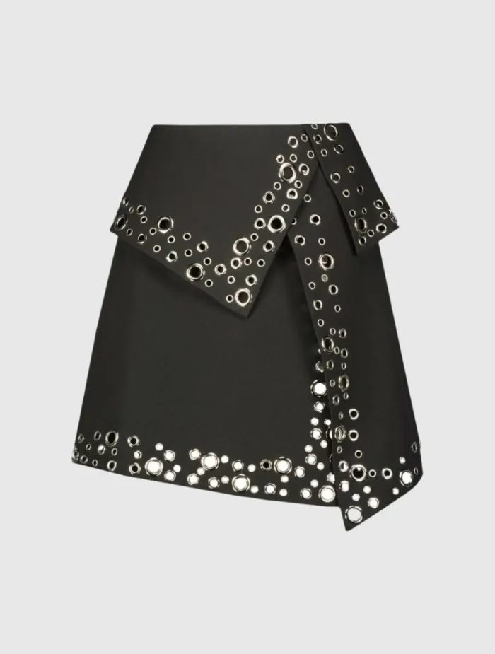 Women Skirts Mac Duggal Crepe Grommet Mini Skirt Black