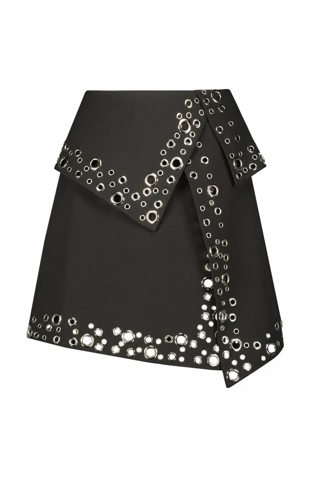 Women Skirts Mac Duggal Crepe Grommet Mini Skirt Black