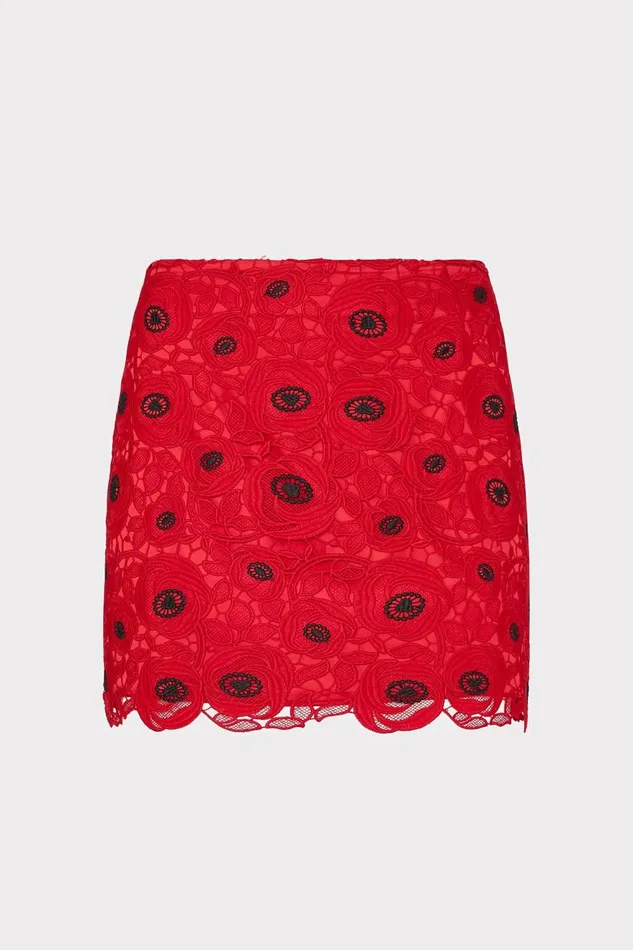 Women Skirts Milly Embroidered Lace Modern Mini Skirt Redblack