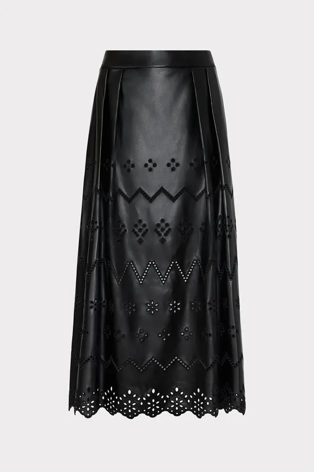 Women Skirts Milly Jolene Eyelet Vegan Leather Skirt Black