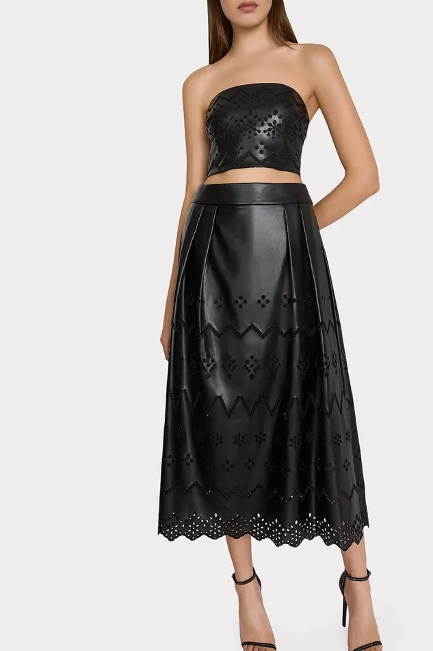 Women Skirts Milly Jolene Eyelet Vegan Leather Skirt Black Women Skirts Milly Jolene Eyelet Vegan Leather Skirt Black