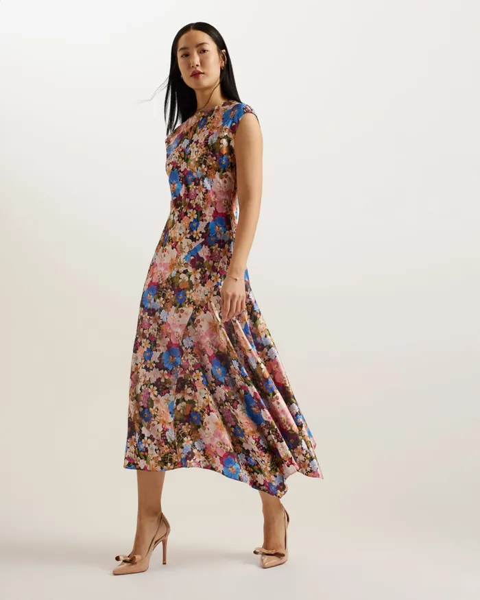Women SLANNO 8211 Floral Asymmetric Midi Dress Black Ted Baker Dresses Women SLANNO 8211 Floral Asymmetric Midi Dress Black Ted Baker Dresses