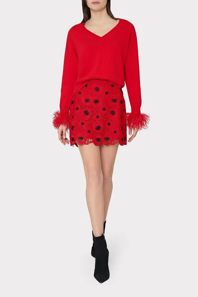 Women Sweaters and Knits Milly Feather Cuff VNeck Sweater Red Women Sweaters and Knits Milly Feather Cuff VNeck Sweater Red