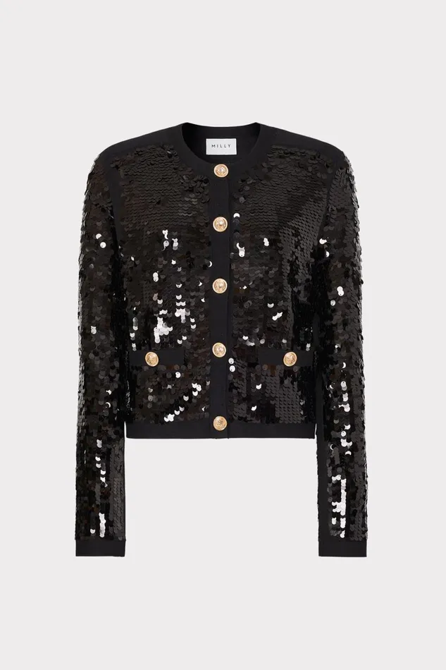 Women Sweaters and Knits Milly Iman Sequin Knit Cardigan Black