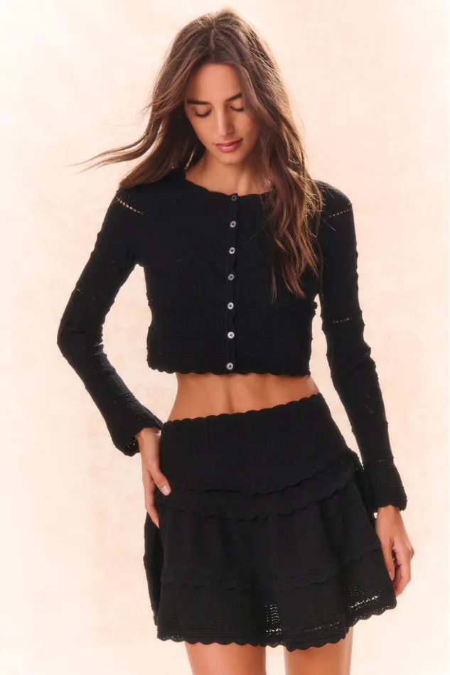 Women Sweaters LoveShackFancy Media Pointelle Knit Cardigan Black