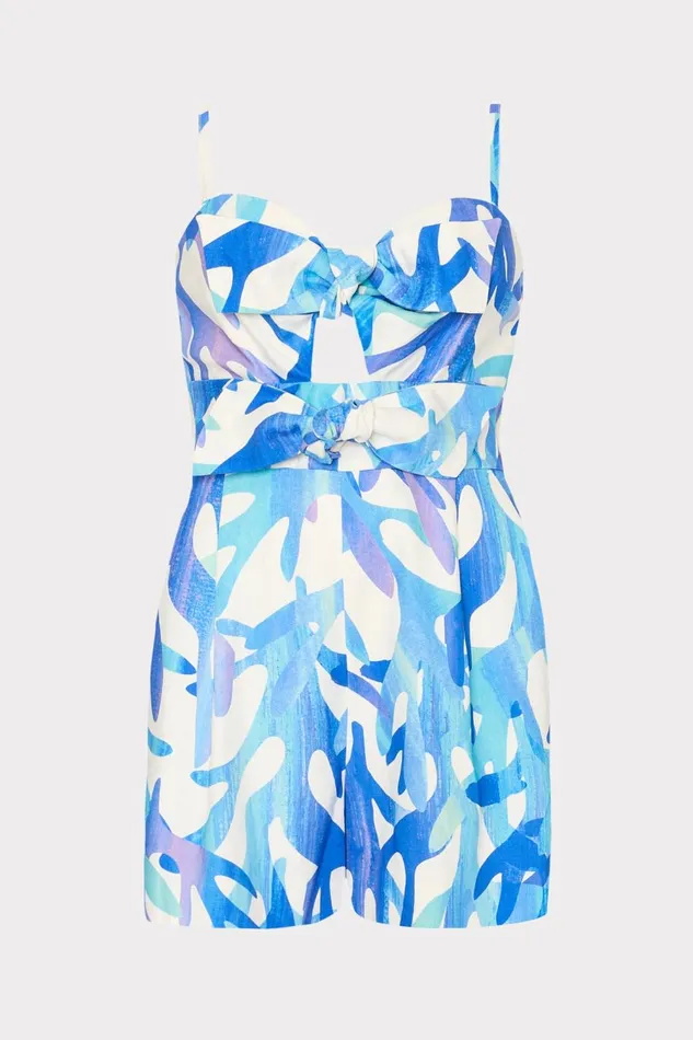 Women Swim and Coverups Milly Anya Under The Sea Linen Romper Blue Multi